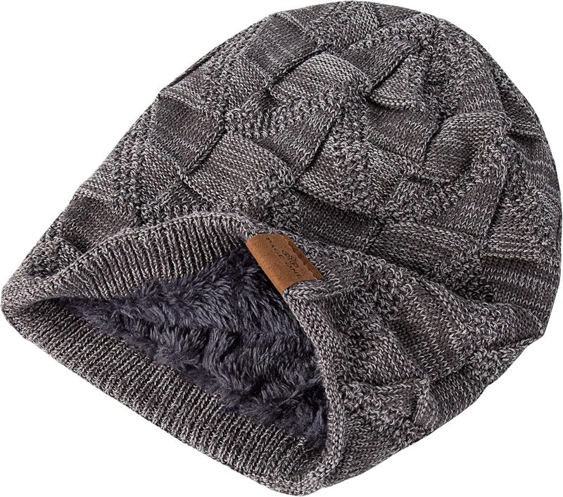 PAGE ONE Mens Winter Slouchy Beanie Warm Fleece Lined Skull Cap Baggy Cable Knit Hat - Image 4